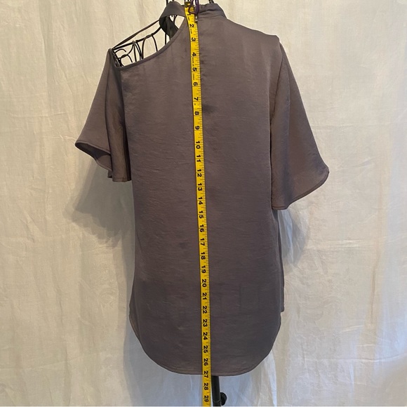 Express grey top off the shoulder with high neck Small petite. Zipper in back. - Picture 4 of 8